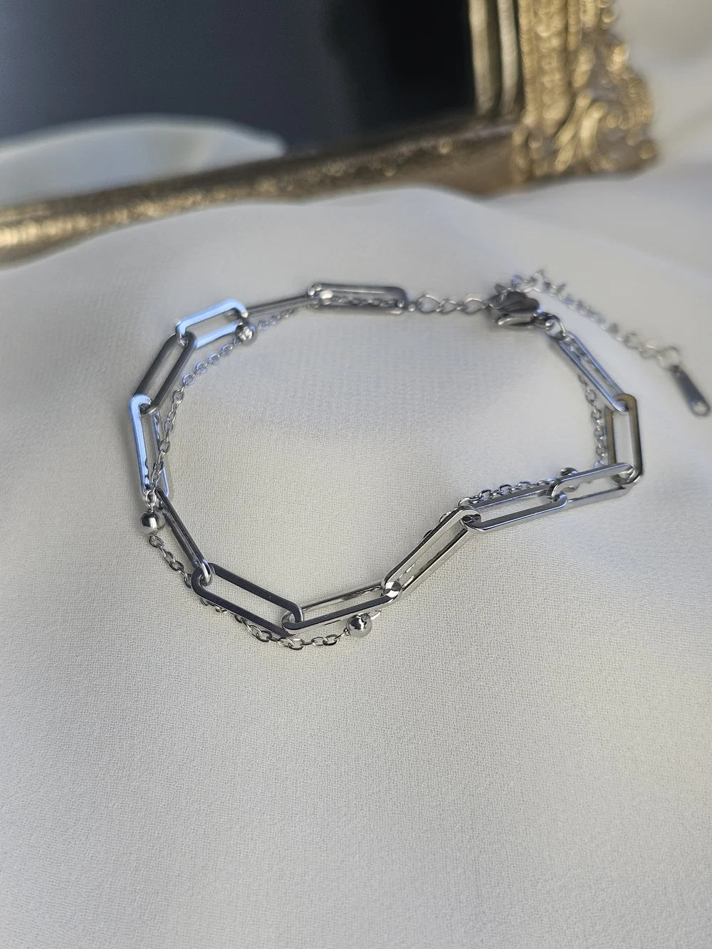 The Malibu Link Bracelet - Stainless Steel Silver Paperclip Layered